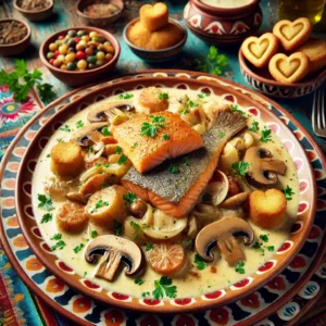 Matelote van Zoetwatervis met Witte Wijn en Champignons