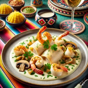 ongfilets met Garnalen en Romige Champignons