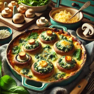 Gegratineerde Champignons met Spinazie en Schimmelkaas