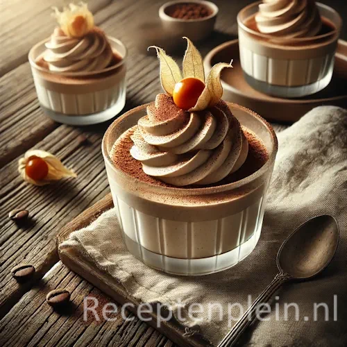 Café bavarois recept met chocolade en slagroom op een rustieke houten tafel