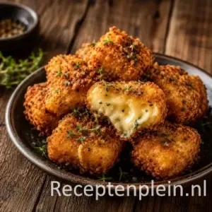 Krokante Kruidenkaasdelicatesse op een rustieke houten tafel
