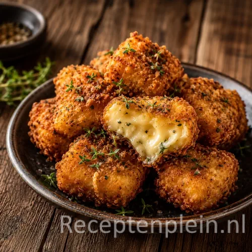 Krokante Kruidenkaasdelicatesse op een rustieke houten tafel
