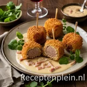 Kruidige runderhaas hapjes recept op een rustieke houten tafel