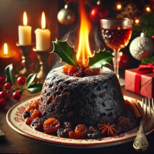 Traditionele Engelse Plumpudding met Rum en Rozijnen