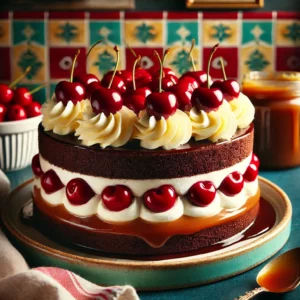 Chocoladetaart met Kersen en Karamelsaus