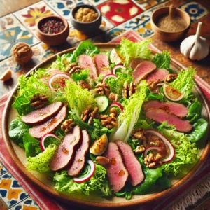 Franse Salade Périgourdine met Gerookte Eendenborst