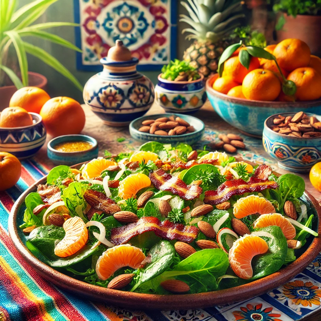 Frisse Salade met Spekjes en Gekruide Amandelen