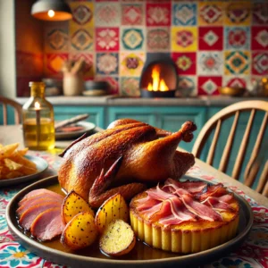 Gebraden Eend met Aardappel-Parmahamtaartje