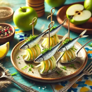 Haring-Amuse met Frisse Appelreepjes en Bieslook