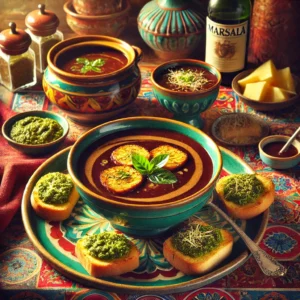 Marsala Bouillon met Warme Pesto-Crostini