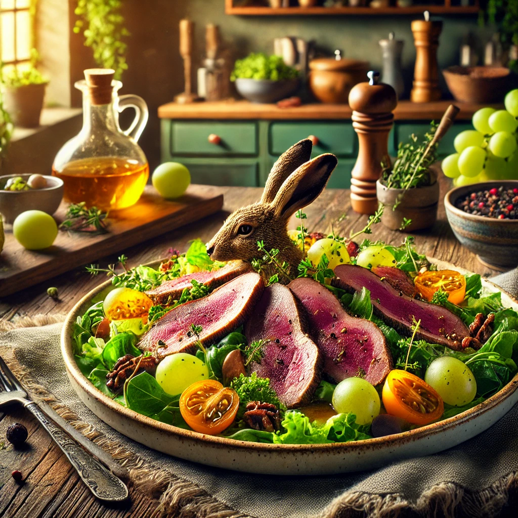 Salade van Haasfilets met Honing-Druivendressing