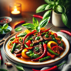 Thaise Roerbak van Rundvlees met Basilicum