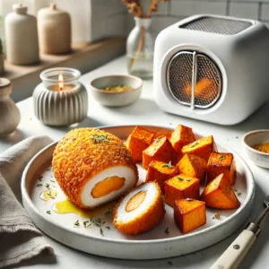 Airfryer Kip Kiev met Geroosterde Zoete Aardappelblokjes