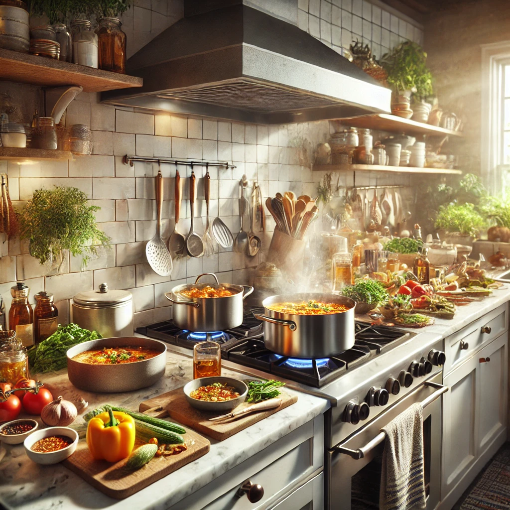 Categorie overzicht met diverse gerechten, ingrediënten, keukens en receptcategorieën van ReceptenPlein op een rustieke houten tafel