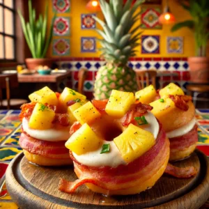 Ananas-Mozzarella-Uien Donuts met Ontbijtspek