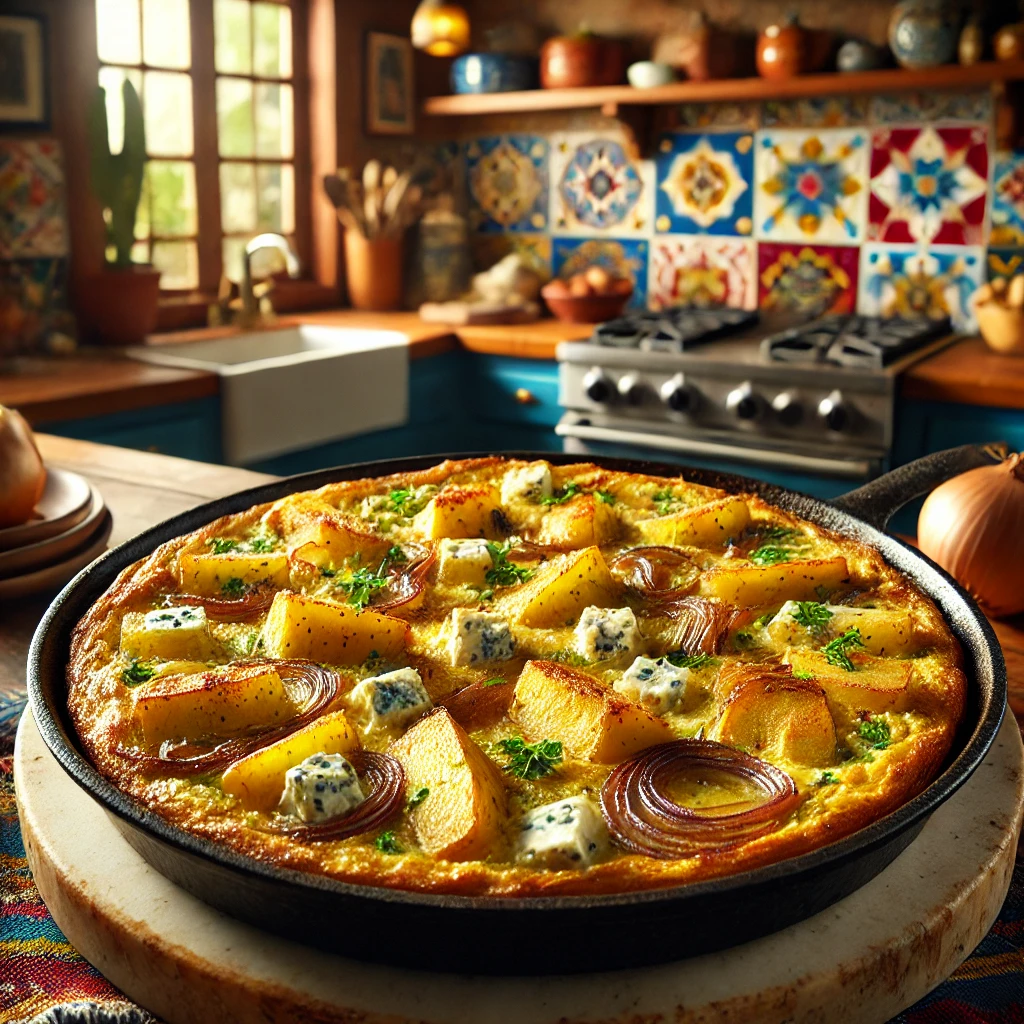 Frittata met Aardappel, Gekarameliseerde Ui en Gorgonzola uit de Airfryer