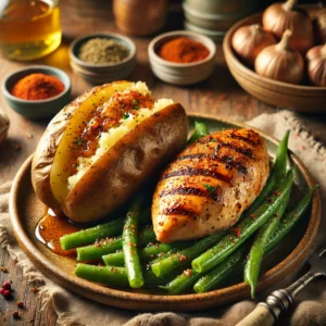 Gepofte Aardappelen met Gemarineerde Kipfilet en Boontjes