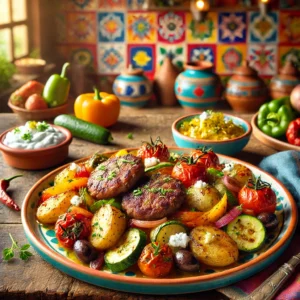 Griekse schotel met Bifteki en Tzatziki
