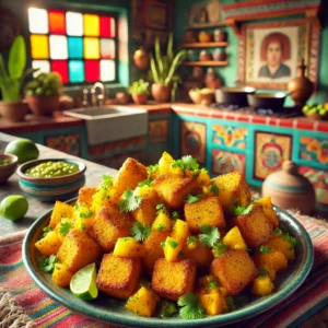 Krokante Curryblokjes met Koriandersalsa