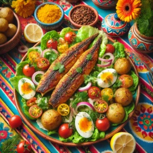 gebakken paling met salade en minikrieltjes