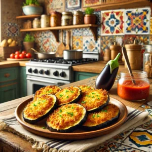 Aubergineplakjes met Kaaskorstje