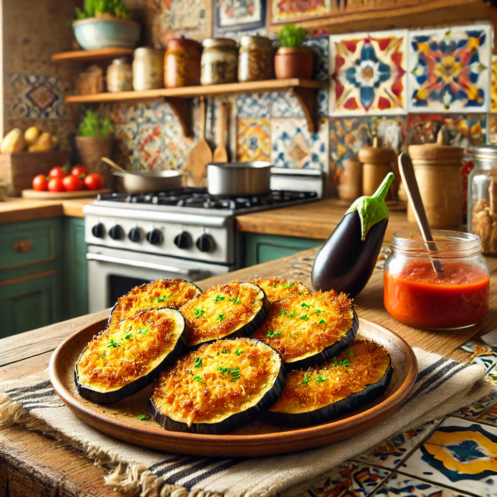 Aubergineplakjes met Kaaskorstje