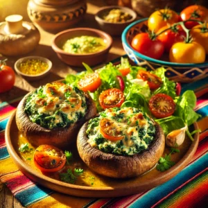 Gegratineerde champignons met spinazie en schimmelkaas