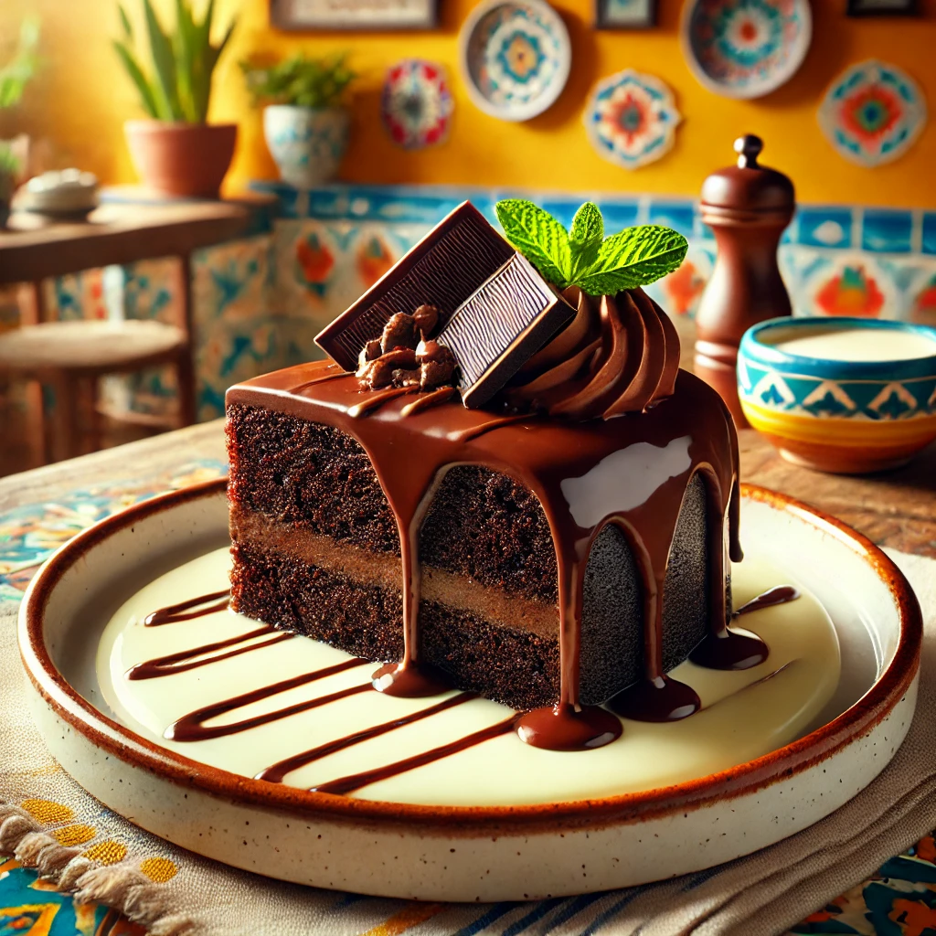 Chocoladecake met Chocoladeganache en Vanillesau