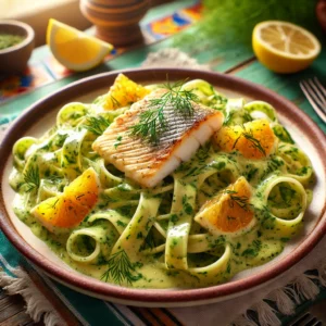 Tagliatelle met Tongscharreepjes in Vis- en Dillesaus