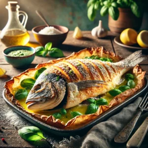 Zoutgebakken Hele Vis met Basilicumsaus