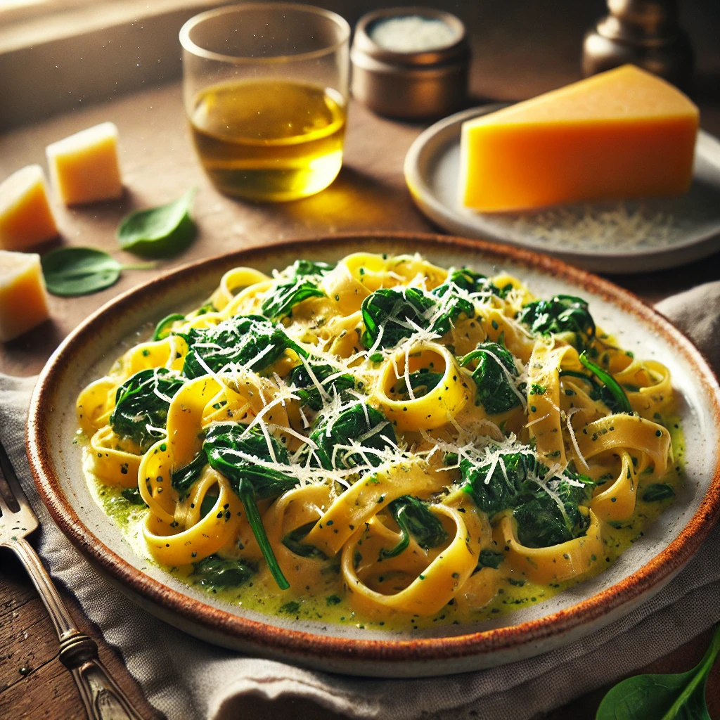 Romige tagliatelle met fijne spinazie en kaas