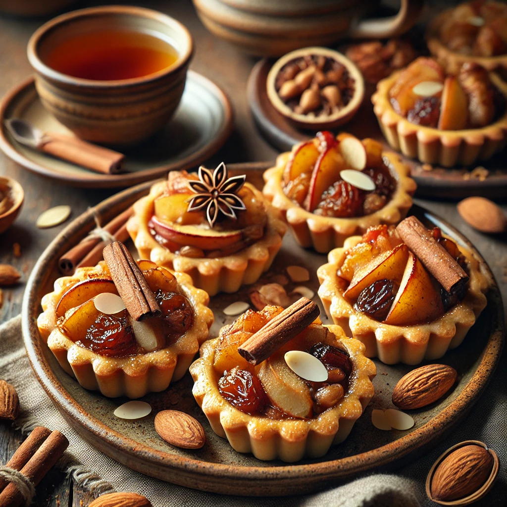 Knapperige appelnotentaartjes met amandelen, kaneel en rozijnen – een gezellig en huiselijk bakrecept dat perfect past bij een kopje thee of als zoete afsluiter van een herfstige middag.