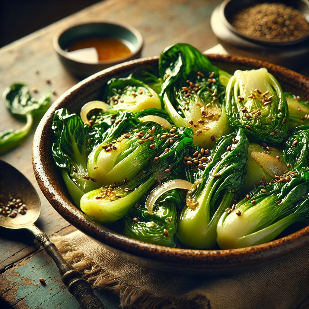 Oostenrijkse paksoi met karwijzaad en boter – een smaakvol en snel bijgerecht met gekaramelliseerde ui, perfect bij vleesgerechten of als warme groente in een klassieke maaltijd.
