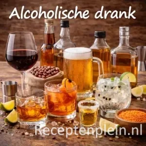 Alcoholische drank recepten met diverse drankjes met alcohol op een rustieke houten tafel