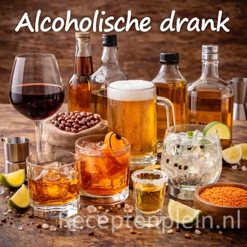 Alcoholische drank recepten met diverse drankjes met alcohol op een rustieke houten tafel