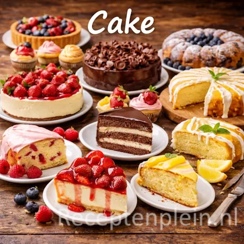 Cake recepten met een versgebakken cake op een rustieke houten tafel