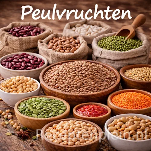 Peulvruchten met bonen, linzen en kikkererwten op een rustieke houten tafel