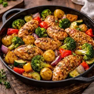 Airfryer Kip met Groenten op een rustieke houten tafel