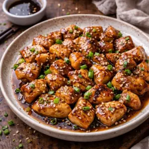 Airfryer Kipblokjes Teriyaki op rustieke houten tafel