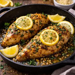 Airfryer Kipfilet Citroen Knoflook op rustieke houten tafel