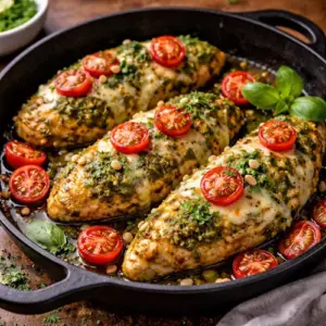 Airfryer Kipfilet Pesto op rustieke houten tafel
