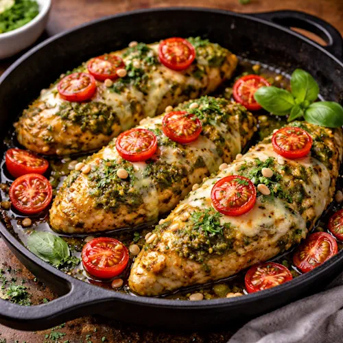 Airfryer Kipfilet Pesto op rustieke houten tafel