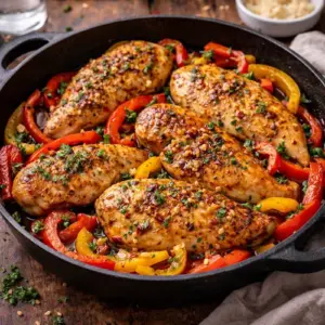 Airfryer Kipfilet met Paprika en Knoflook op rustieke houten tafel