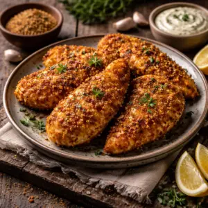 Airfryer kipfilet sappig en krokant op rustieke houten tafel