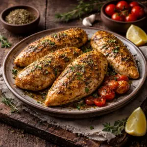 airfryer kipfilet sappig op rustieke houten tafel