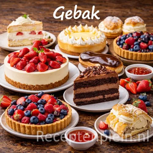 Gebak recepten en zoet gebak op een rustieke houten tafel