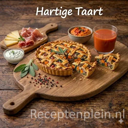 Hartige taart recepten voor lunch, diner en brunch op een rustieke houten tafel