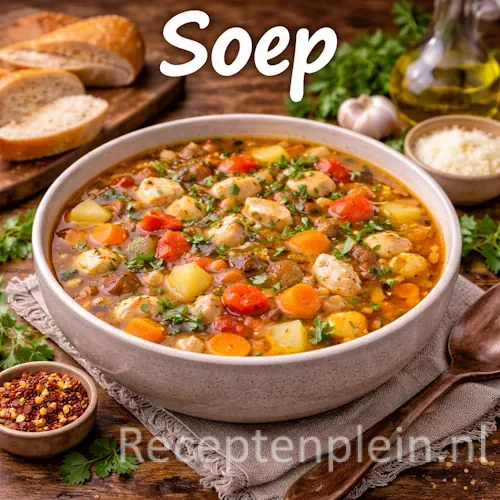 Soep recepten met verschillende huisgemaakte soepen geserveerd op een rustieke houten tafel
