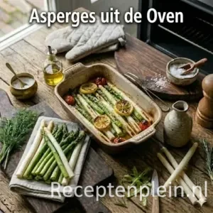 asperges uit de oven op een rustieke houten tafel