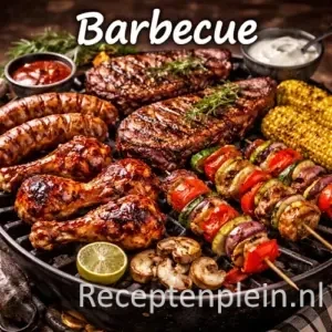 barbecue recepten op een rustieke houten tafel